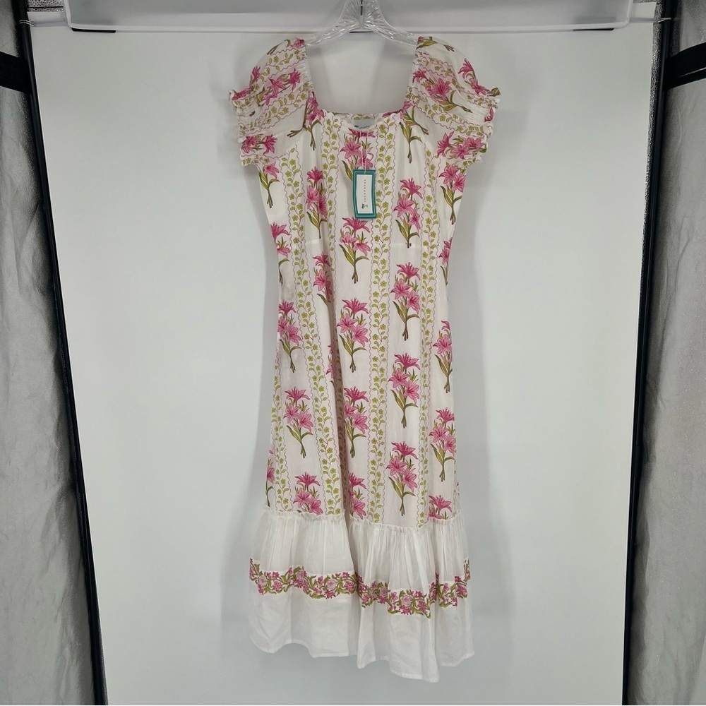 Islapayal Pink Floral Puff Sleeve Off-the-Shoulder Bohemian Midi Dress Small NWT